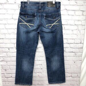 TK Axel Slim Boot Thick Stitch Flap Pocket Stretch Blue Jeans Sz 32X30